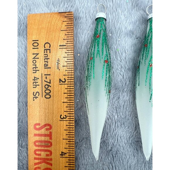 Christmas Trimmeries By Bradford 6 Hand Decorated Glass Ornaments Teardrop Desig - Picture 6 of 7